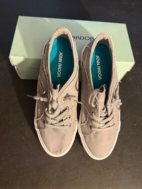 Jenn Ardor Taupe Canvas Lace-Up Sneakers